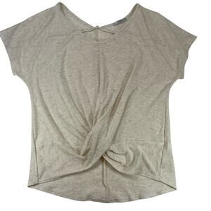 Nouvida Twist Front Linen Blend Top Cream Beige Large Women's Made in USA